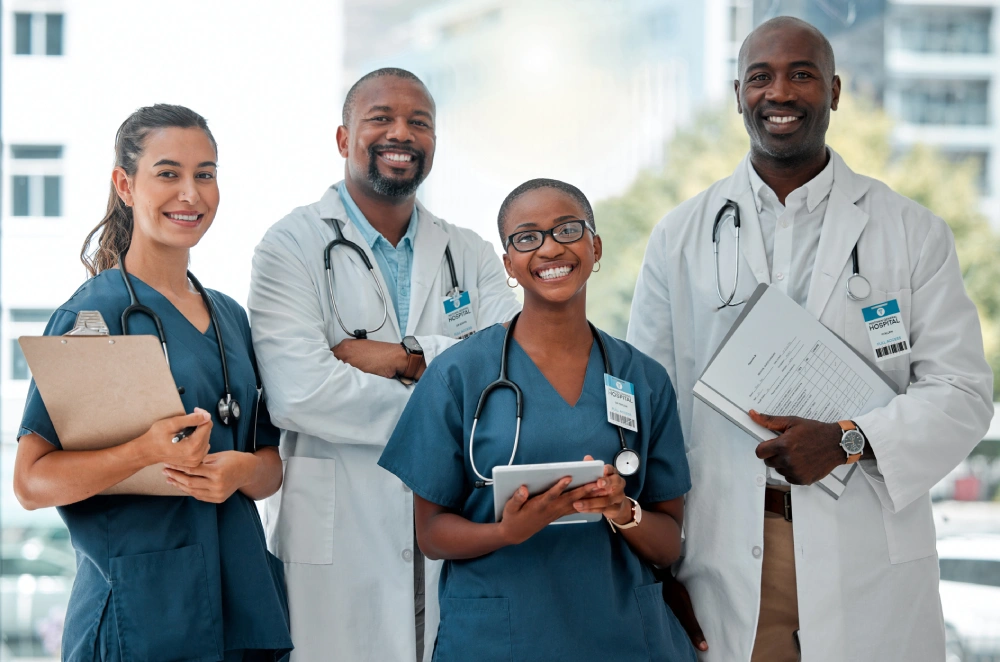 hospital-teamwork-portrait-doctors-with-tablet-report-medical-care-wellness-support-healthcare-clinic-men-women-workers-cardiology-service-consulting-insurance